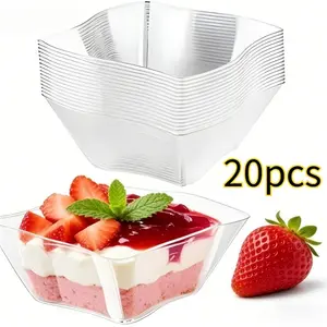 20 Pack Clear Stackable Dessert Trays – Rectangular Plastic Bowls for Ice Cream, Mousse, Cake & Jelly | Perfect for Weddings, Parties, Valentine’s Day & Ramadan