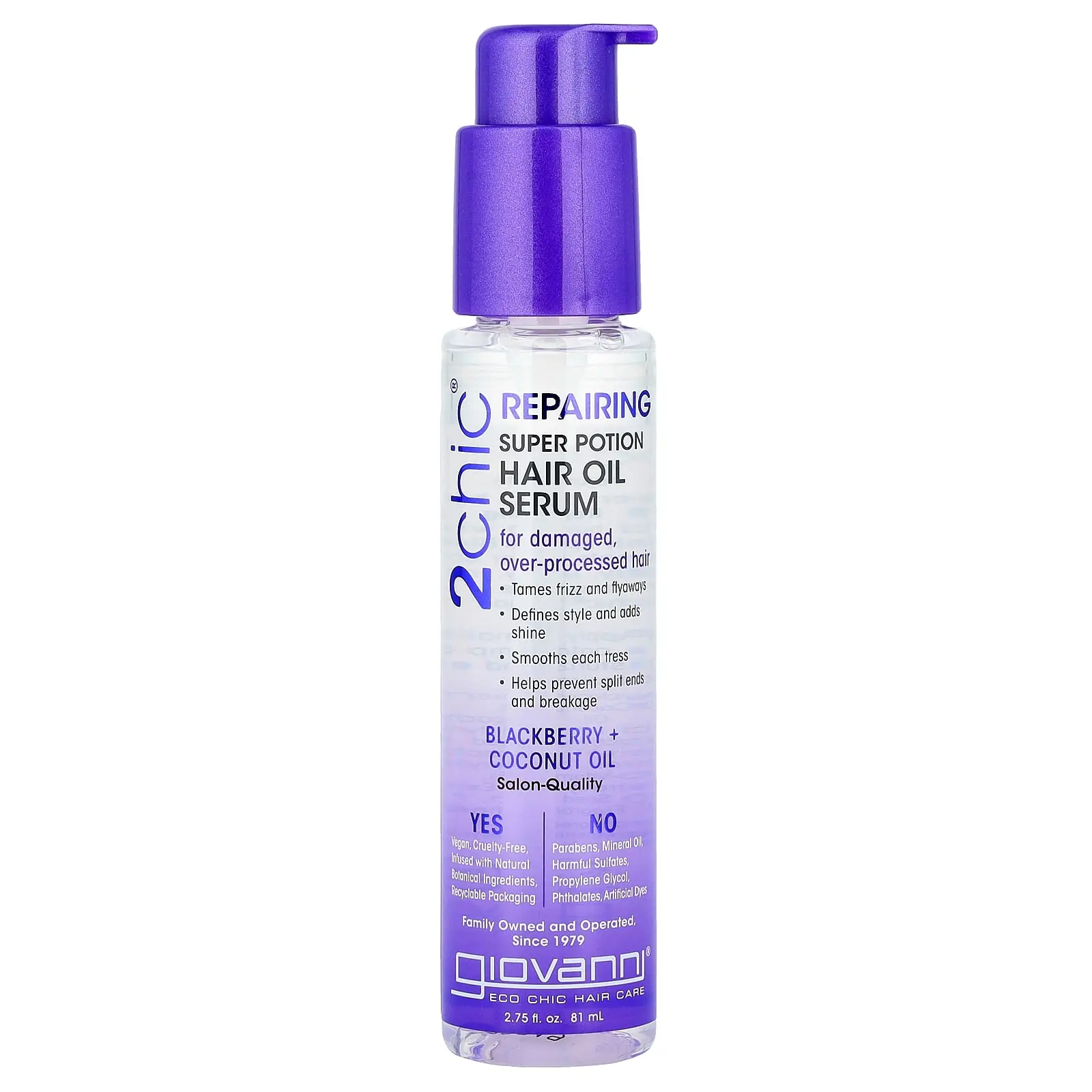 Giovanni 2chic®, Repairing Super Potion Hair Oil Serum, Blackberry + Coconut Oil, 2.75 fl oz (81 ml)
