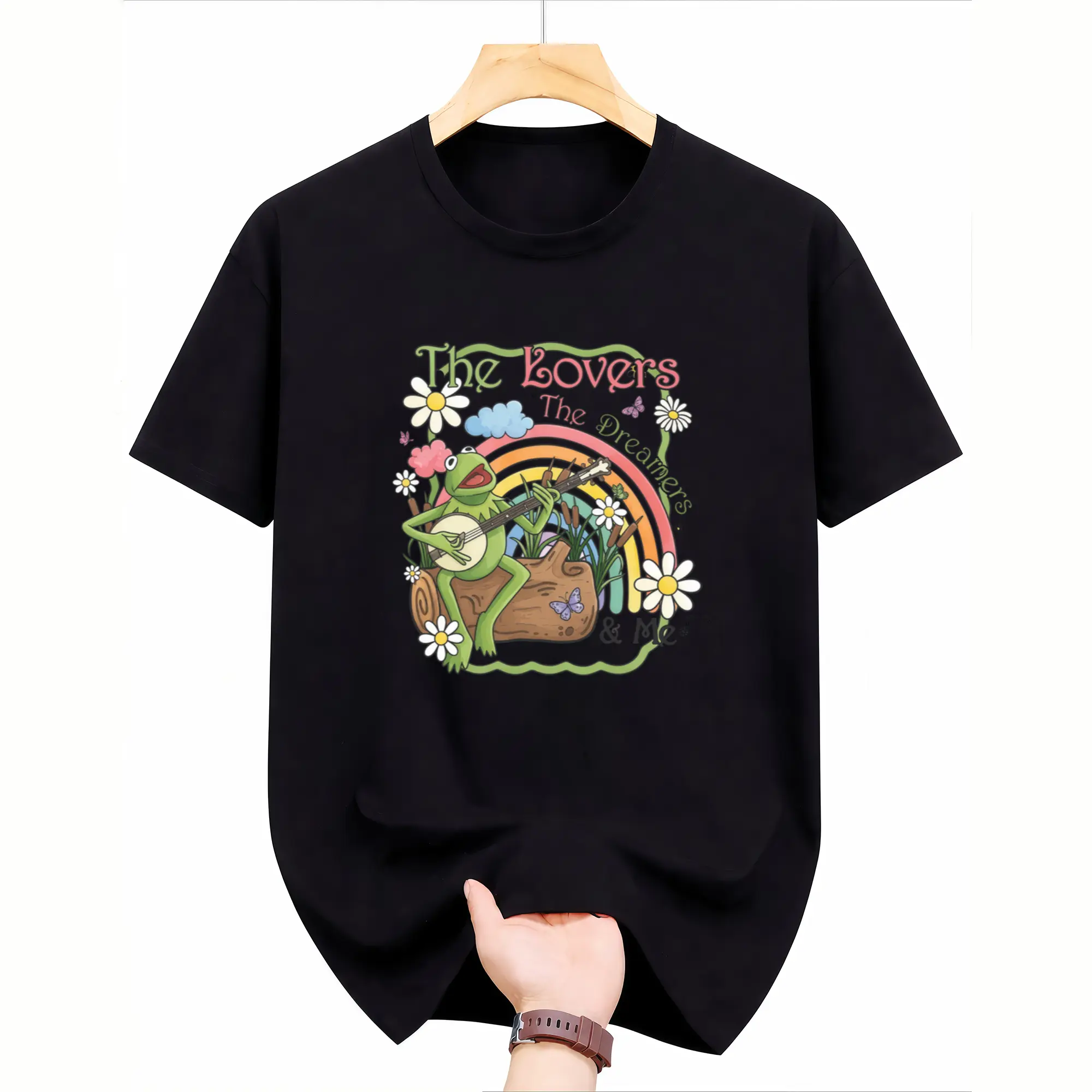 Vintage Watercolor Kermit the Frog Shirt Muppets Rainbow Tee oversized tshirt women 2026 Unisex Womenswear Short Sleeve Casual Top kermit fan tee retro watercolor shirt family matching top apparel Fit Fabric boho vintage graphic tees Comfy Everyday
