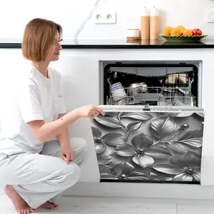 Flower Pattern Magnetic Oven Door Sticker, Reusable Self Adhesive Oven Door Decal, Decorative Sticker for Home Kitchen, Ornaments