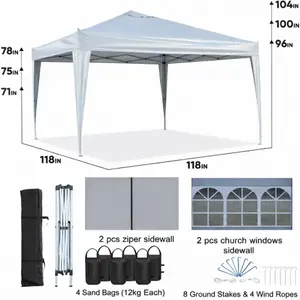 Outdoor 10x 10Ft Pop Up Gazebo Canopy Tent, Removable Sidewall with Zipper,2pcs Sidewall with Windows, with 4pcs Weight sand bag, with Carry Bag-Pink