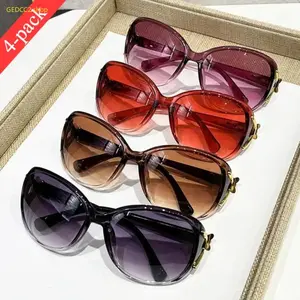 4-Pack Y2K Oversized Round Eyeglasses, Tortoise Shell Fashion Frames with Pink & Purple Tinted Lenses, Lightweight Non-Prescription Glasses for Driving, Travel, Streetwear & Daily Wear