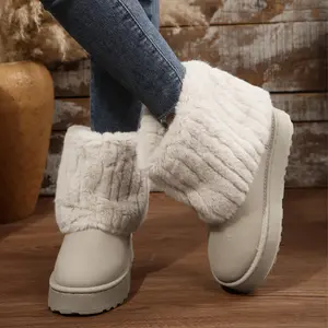 Women's Mid-Calf Plush Snow Boots - Warm, Waterproof & Comfortable Winter Indoor Outdoor Shoes  for Cold Weather