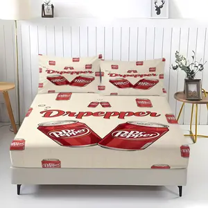 Dr Pepper Red Can print Pattern Non Fading Fitted Sheet,Including 1 Bed Sheet and 2 Pillowcases,Comfortable Bedding,Anti Slip Dust Cover Suitable for Teenagers and Adult Bedroom Decoration