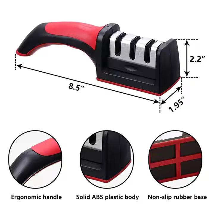 Professional 3-stage Knife Sharpening Tool With Soft Grip Handle Kitchen Knife Sharpeners Kitchen Knife Accessories Steel Stainless