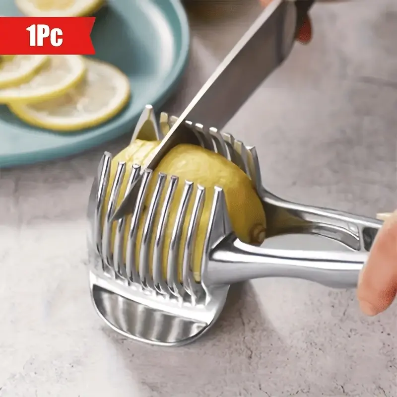 Aluminum Alloy Lemon Slicer, Multi-functional Fruit Slicing Holder, Even Cutting Tool for Tomatoes and Onions, Household Manual Lemon Cutter, Kitchen Fruit & Vegetable Slicing Tool