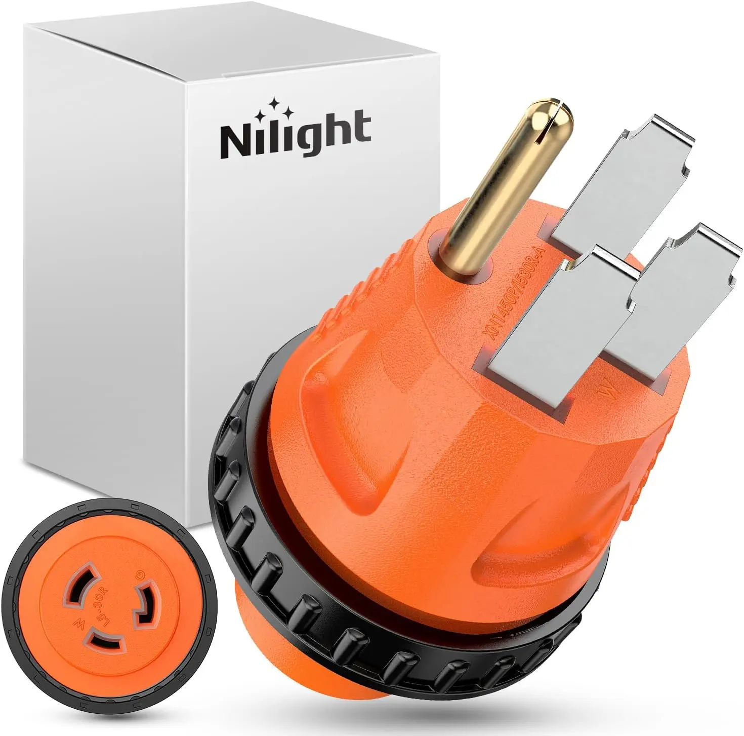 Nilight Pure Copper Water-Resistant 4-Prong Twist Locking RV Power Adapter - 50A Male 14-50P Plug to 30A L5-30R 125/250V Female Connector, Rectangular Shore Converter with Locking Ring for Campground, Generator Use, 50 Amp Male