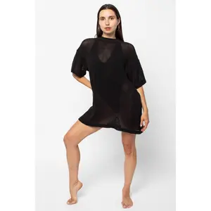 RIN500GD - Cotton Fishnet Mock Neck Big Tee