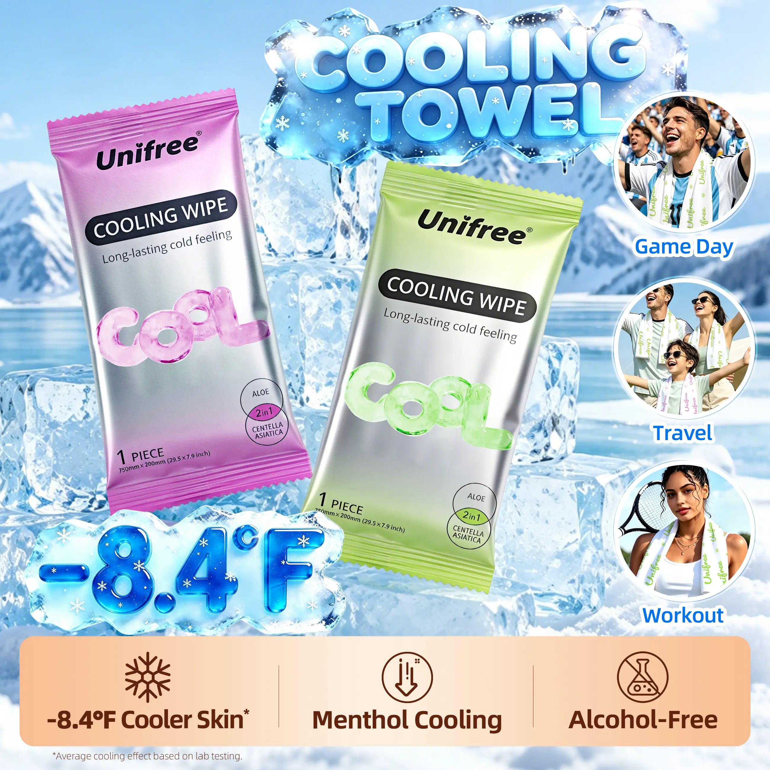 Unifree Cooling Towels & XL Menthol Cooling Wipes, Instant & Long Lasting Cooling Relief for Hot Weather & Summer Heat, Outdoor, Long Drives, Game day & Beach, tiktokshopsummersale