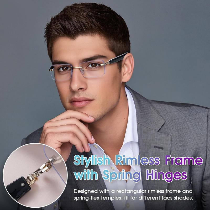 AI Translation Glasses, Bluetooth Eyeglasses with Real-Time Translator for 164 Languages, Photochromic Spring Hinge Bluetooth Glasses with Speakers, Rimless Smart Glasses for Travel/Work/Study(Silver)