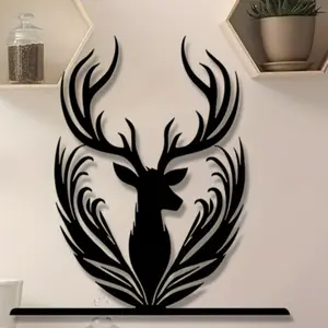 1 piece of retro black metal deer horn wall decoration - elegant male deer head and deer horn design, durable iron structure suitable for indoor/outdoor rural farmhouse decoration, weddings, Christmas gifts, with easy installation hardware included