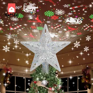 Christmas Tree Topper Lighted with 6 Projection Modes,Christmas Star Tree Topper Built-In LED Rotating Lights,Silver 3D Glitter Dynamic Projection for Xmas Party Holiday Decorations No Brand