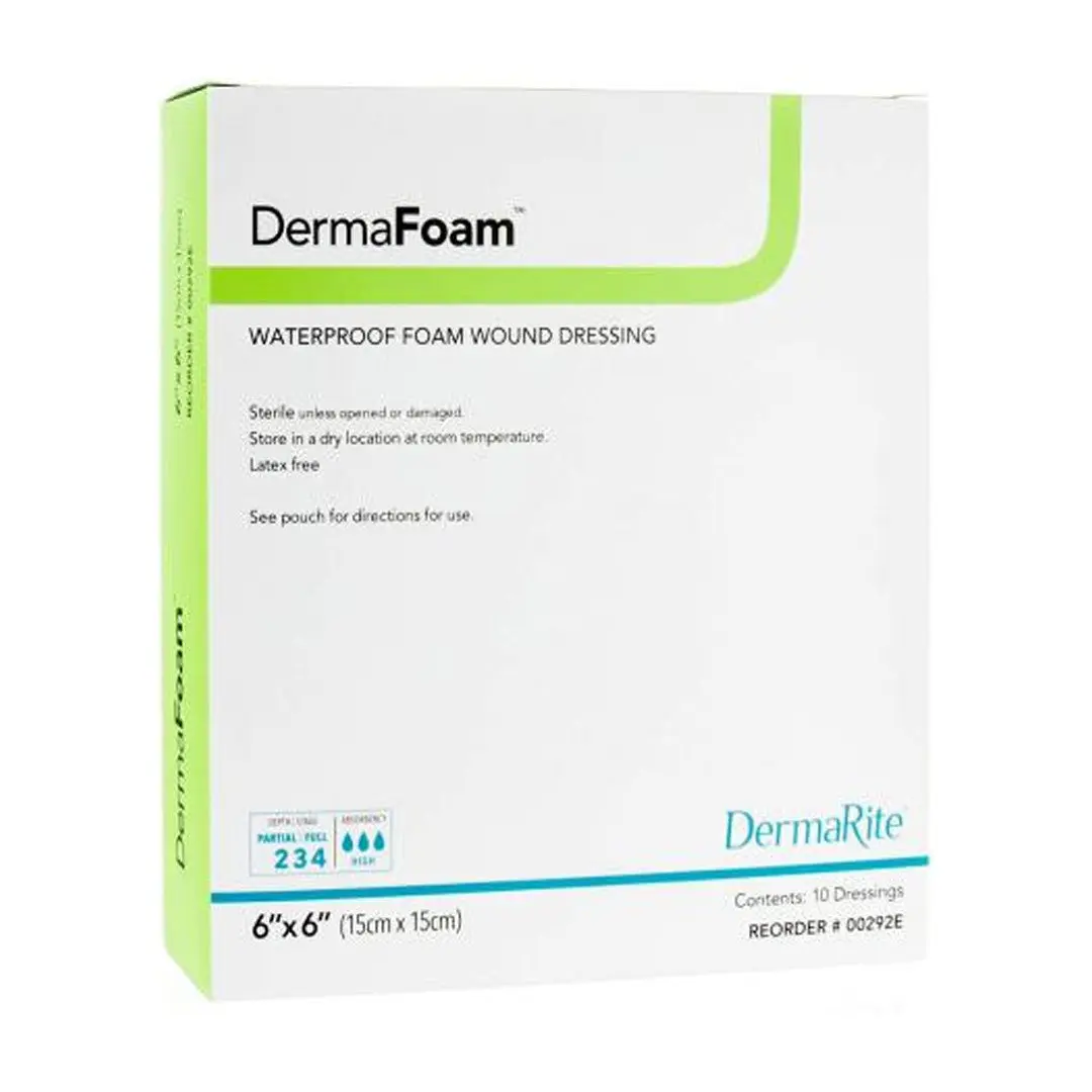 Dermafoam Waterproof Foam Wound Dressing Without Border, 6" X 6"