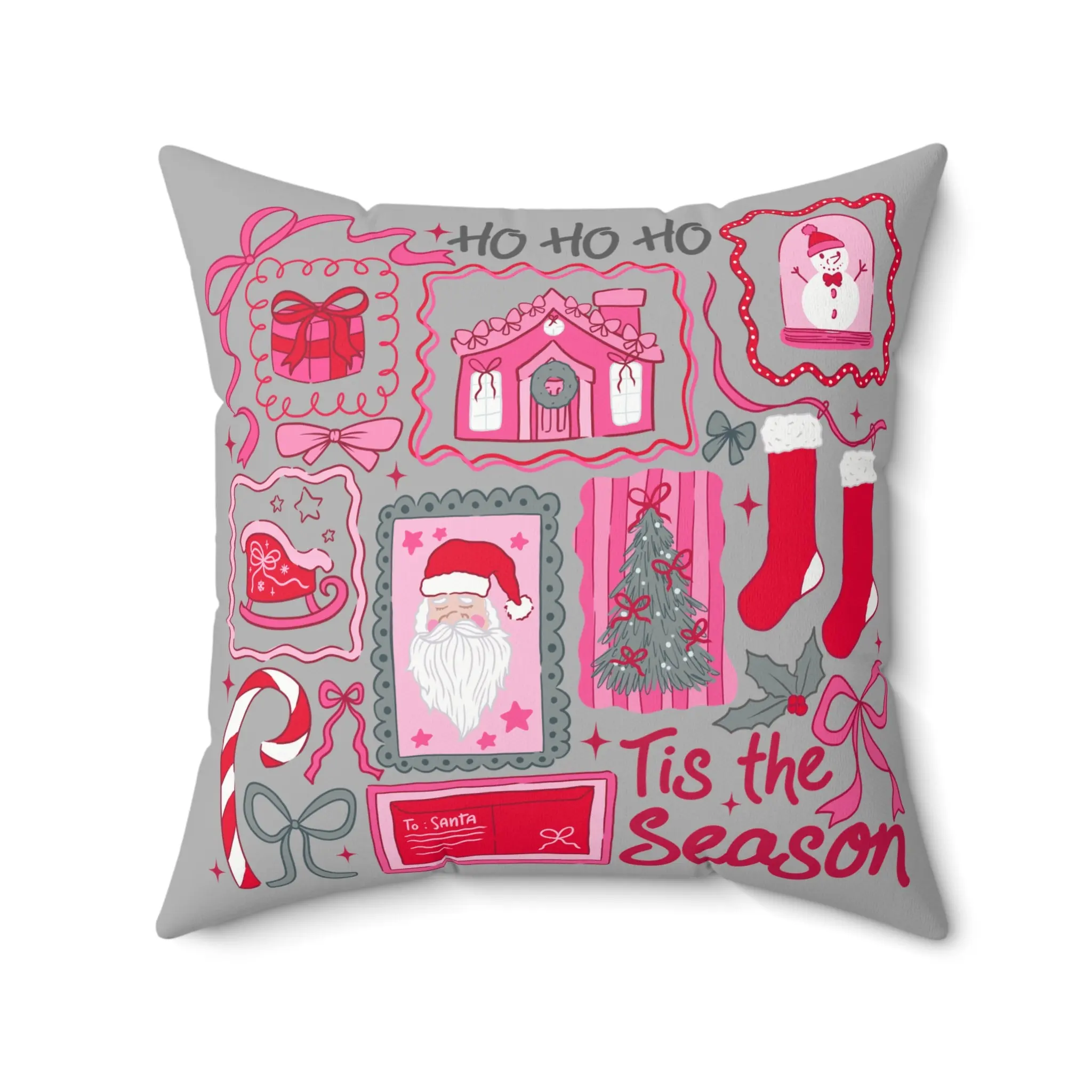 Festive Tis The Season "Ho Ho Ho" Decorative Throw Couch Pillow, Holiday Home Decor, Red Pink Christmas Throw Pillow, Cozy Cushion, Seasonal Gift Idea