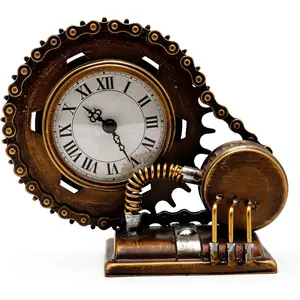 YOUKI Vintage Steampunk Desk Shelf Clocks,Gear Home Decor,Man Cave Decor,Table Clock for Bedroom Office Garage,Large Display,Battery Operated,Non Ticking,Bronze