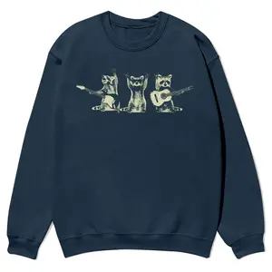 Men's Crew Neck Long Sleeve Hoodie - Funny Raccoon Band Playing Guitar Cartoon Graphic, Soft Stretch Cotton Fabric, Casual Mensfashion Top, Unisex Cartoon Men's Sweatshirts