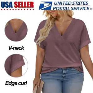 New Summer Women's Sexy V-neck T-shirt Breathable Soft Lightweight Comfortable Plus Size Short Sleeved