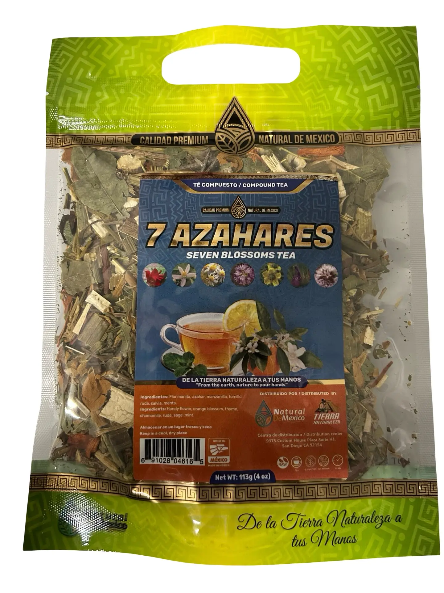 Seven Blossoms Tea Herbal Compound Compuesto Herbal 7 Azahares 4 oz.-113g Natural Mexican Herb Hierba Wild Crafted