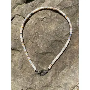 Heishi Australian Opal Beaded Necklace with Pave Diamond Clasp.