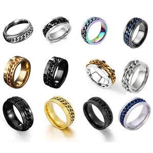 Cool Spinner Bottle Opener Ring for Men, Embossed Chain Stainless Steel Ring, Tarnish Resistant Titanium Steel Jewelry