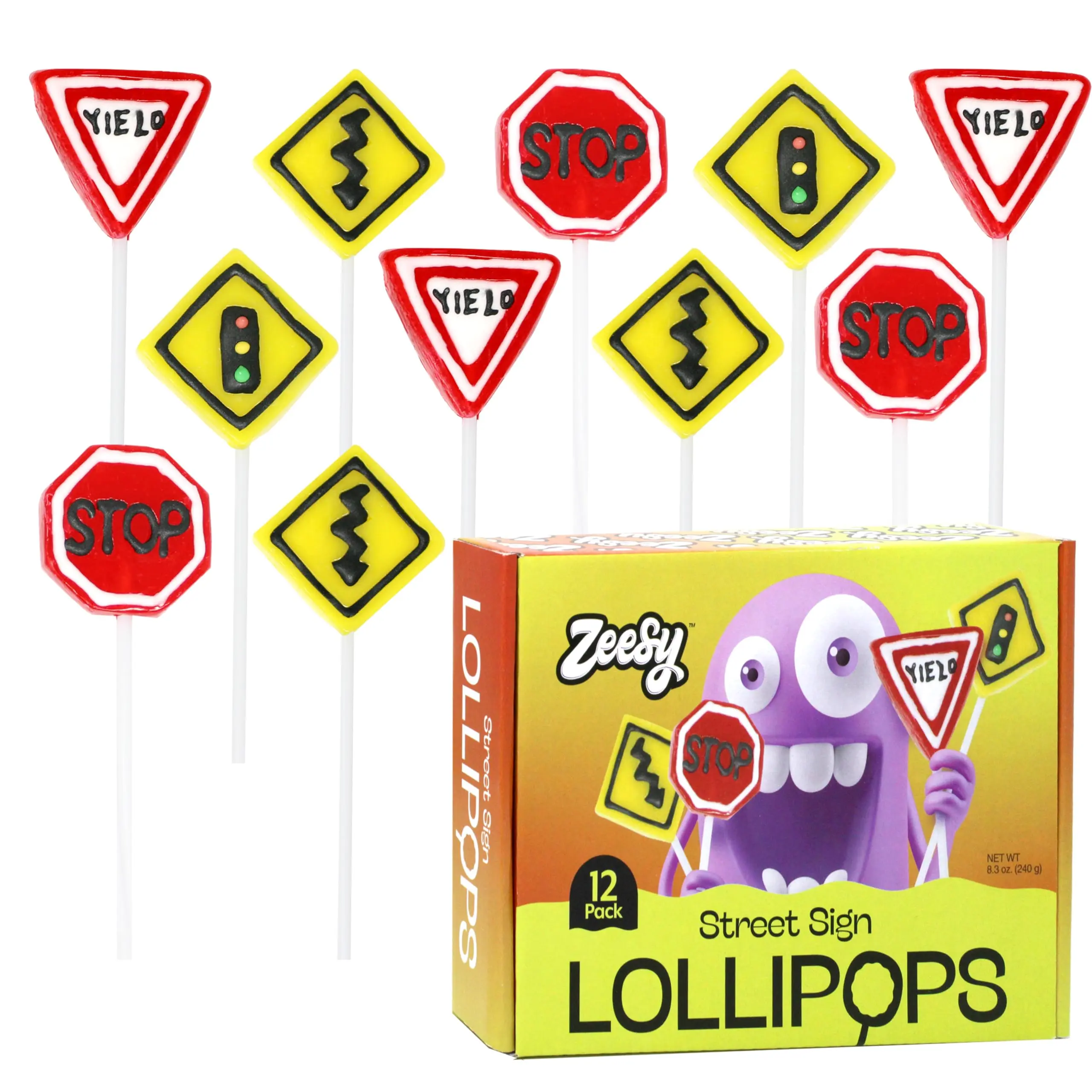 Zeesy Street Sign Lollipops Individually Wrapped Car Themed Party Favors Traffic Road Sign Candy Suckers for Transportation Birthday