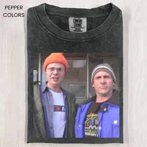 Women's The Office Dwight & Michael Outdoor Scene Meme Print T-Shirt, Casual Short-Sleeve Vintage Sitcom Top, Lightweight Stretch Fabric Unisex Tee, Gift for Show Fans