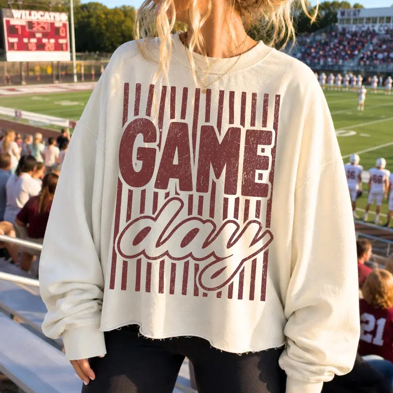 Game Day Football MoM Club Stripes Coastal Sweatshirt, Softball Clipart, Football High School Fridays, Game Day School Sweatshirt