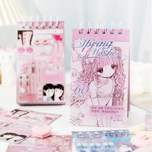 60 Sheets Cartoon Themed Sticker Book with Various Patterns, Coated Paper, PET Waterproof Dual Material, DIY Notebook Decoration, Scrapbook Material Sticker Book