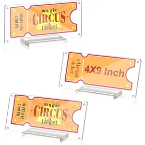 3 Pcs Acrylic Ticket Stub Holder with Base 4x9 Inch Clear Ticket Stub Display Ticket Stub Organizer Double-Sided Ticket Protector for Display and Protect Movie Concert Show Play Ticket