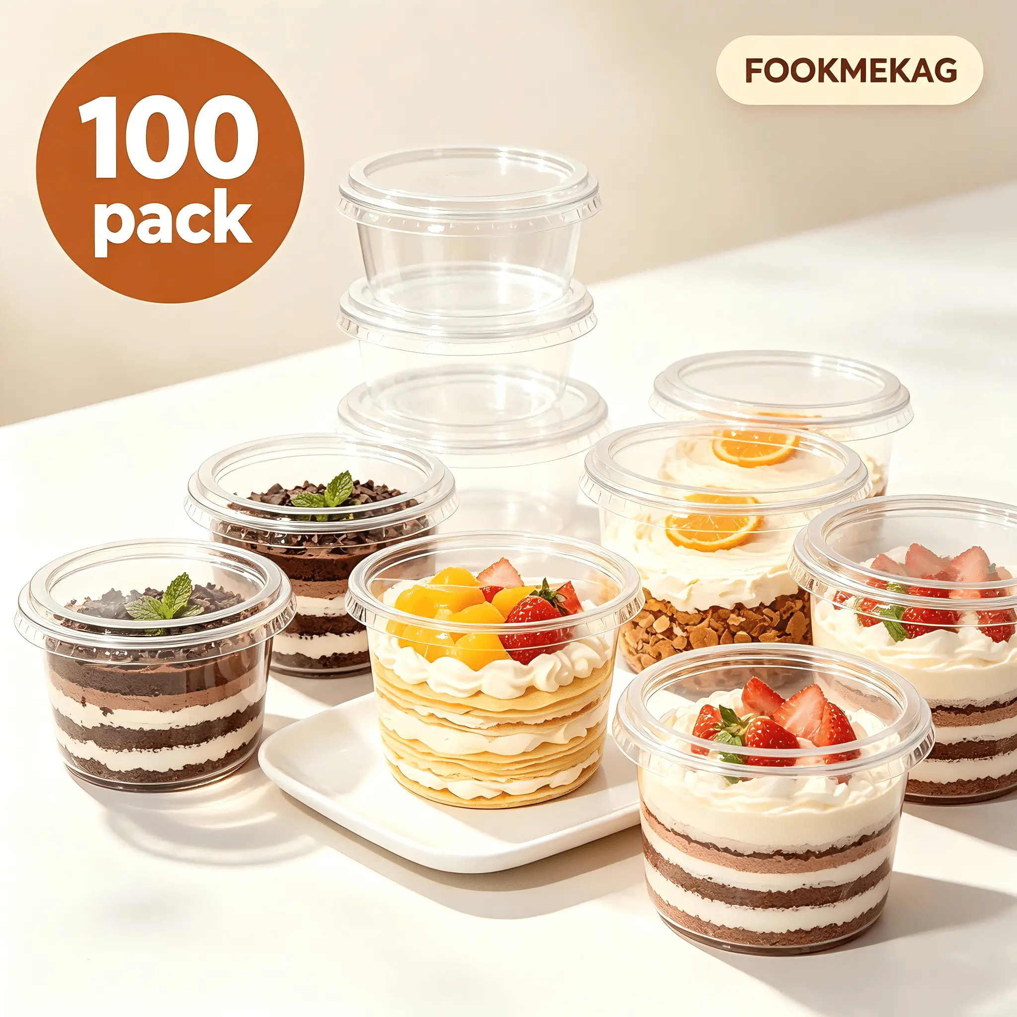 Covered PET Material Dessert Cups, Snack Bowls, Transparent Cups [100pcs], Winter Party Supplies, 8oz/12oz/16oz Dessert Packaging,Suitable For Cupcakes, Puddings, Yogurt, Mousse, Etc.,Very Suitable For Christmas/Thanksgiving Theme Parties.