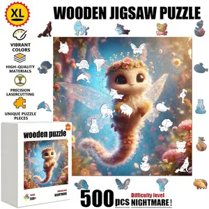 [1 Box(500 pcs)] Flower Crown Feather Fairy Wooden Puzzle challenges the brain, with unique irregular shapes. The wooden puzzle is not easily damaged, suitable for family entertainment, solo time, leisure on rainy days, and is a perfect home decoration, e