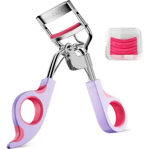 Ergonomic Eyelash Curler with Silicone Pads, Long-Lasting Curl, No Pinching, Includes Refill Pads for All Lash Types