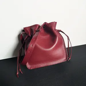 Mireya Genuine Leather Bucket Bag – Women’s Pebbled Drawstring Shoulder Handbag