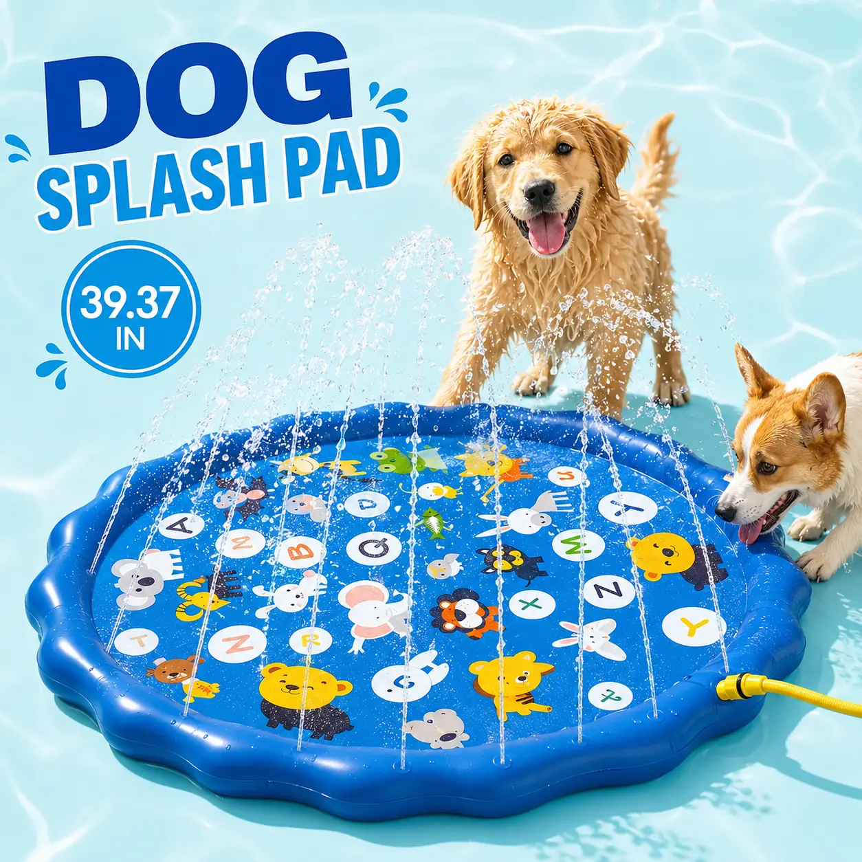 39.37in Extra Large PVC Dog Splash Pad - Outdoor Rainbow Sprinkler Water Mat, Portable Pet Pool, Summer Cooling Play Toy for Dogs & Cats