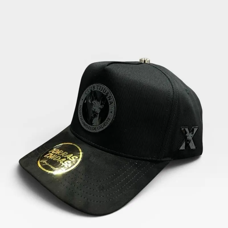 Unisex Full Black "CLUB TIJUANA" Logo Print Plate-Style Adjustable Snapback Hat, Casual Baseball Cap for Adults