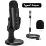Haomuren K66 USB Condenser Microphone (No Lightning Adapter) With Noise Cancellation - Plug-and-Play for PS 4/5, iPad, Mac/Windows/Phones/PC, Vlogging Equipment with Monitor Adjust, Volume/Mic Gain Control, Mute Button, Podcast, Sing, ASMR Black Geek Gift