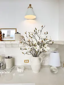 Faux White Magnolia Branch Stem