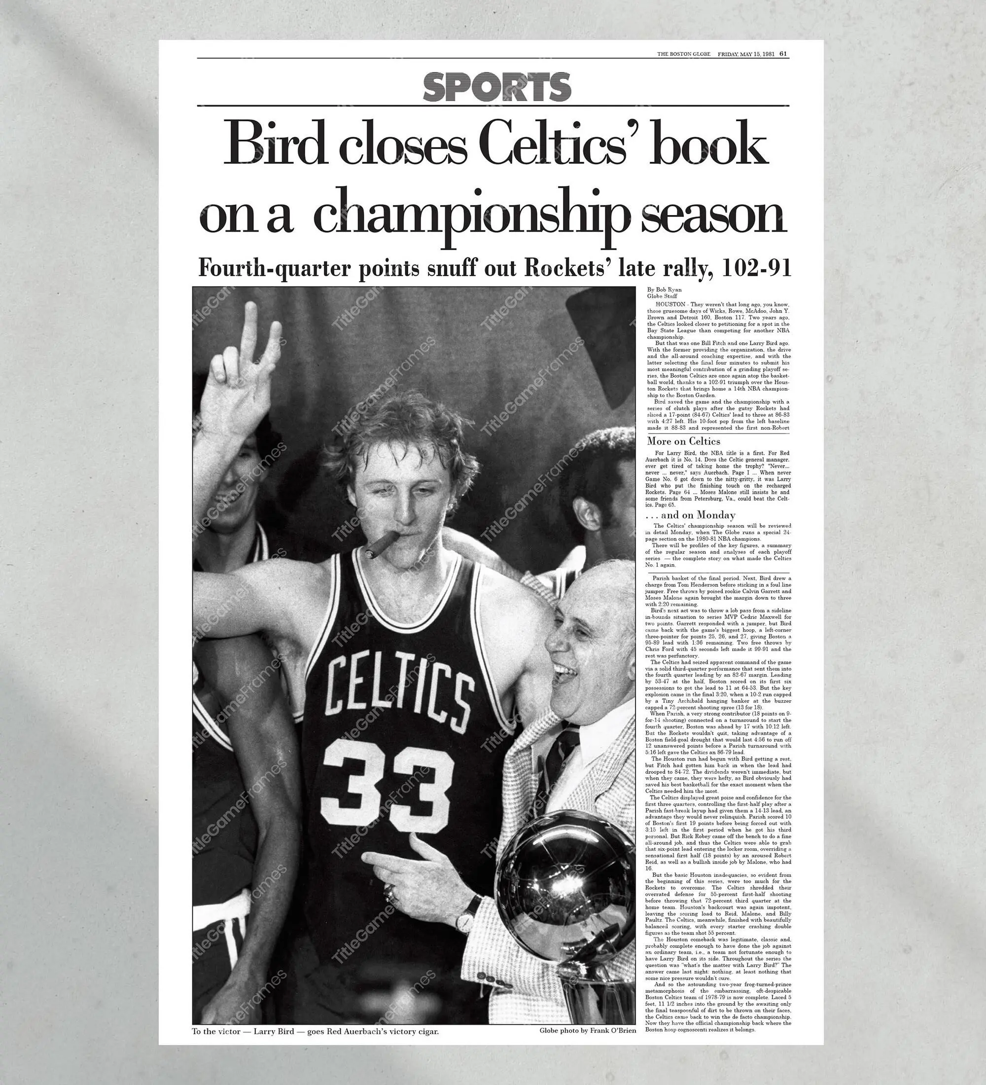 1981 Boston Celtics NBA Champion Unframed Poster Print