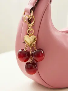 1pc Plus Size Resin Cherry Key Chain With Golden Heart & Lobster Clasp Charm,Cute Sweet Cherry Keychain,Shiny Cherry Pendant Decoration For Women Fashion Bag Car Accessories Bag Charm ,Suitable For Handbag Backpack Car Keys - Elegant Women's Holiday Gift