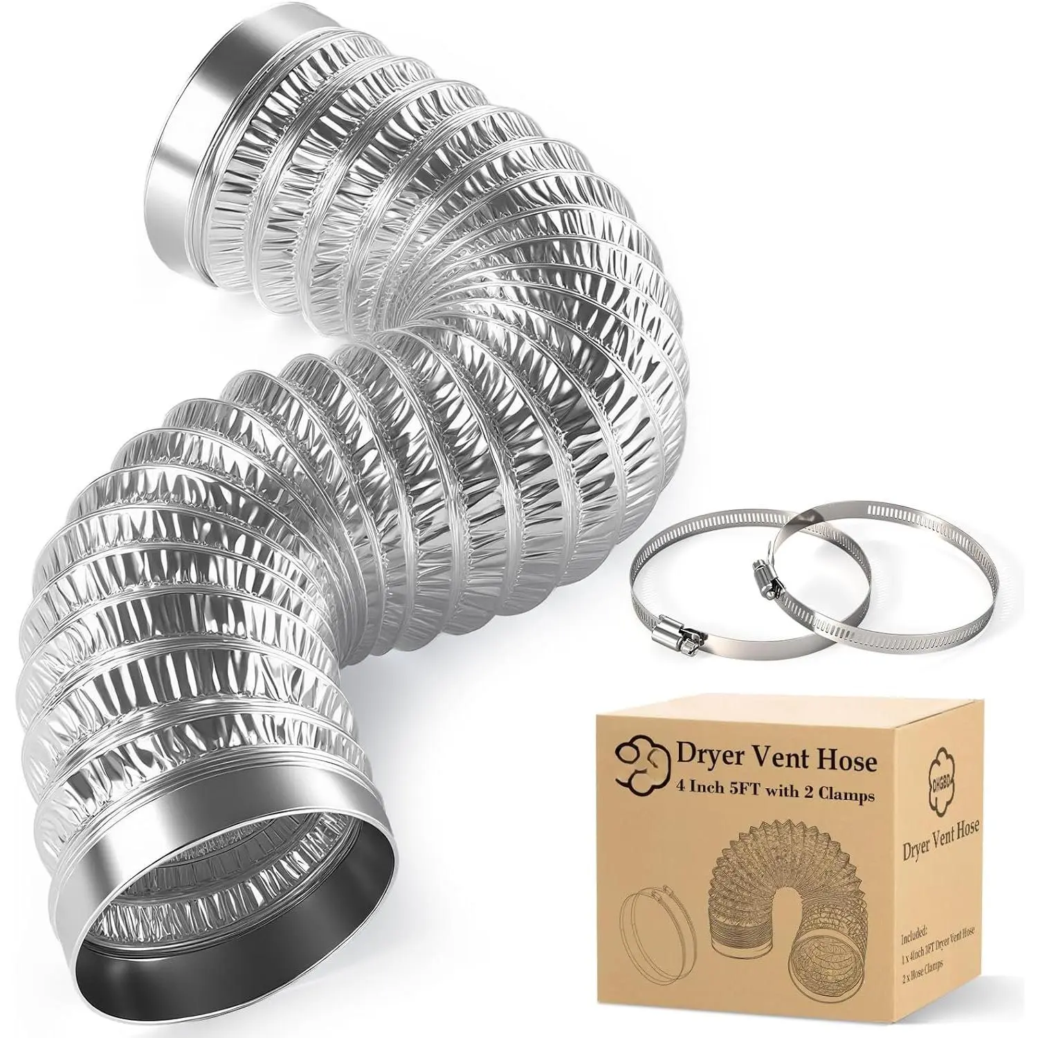 4 Inch Dryer Vent Hose 5FT, Flexible 6-Layer  Duct with Reinforced Rolled Edge Ends, Fireproof Dryer Exhaust Hose for Indoor Venting and HVAC Use