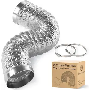 4 Inch Dryer Vent Hose 5FT, Flexible 6-Layer  Duct with Reinforced Rolled Edge Ends, Fireproof Dryer Exhaust Hose for Indoor Venting and HVAC Use