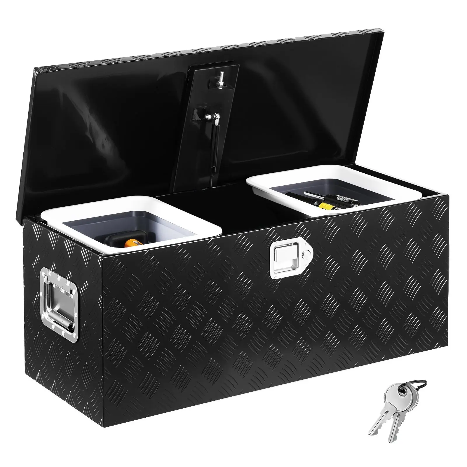 35.4x14.6x14.6 Inches Heavy Duty Aluminum Truck Bed Tool Box For Pickup Trucks, Black Finish, Weather Resistant, Lockable Toolbox, Durable Construction, Large Capacity Storage Organizer For Truck Bed