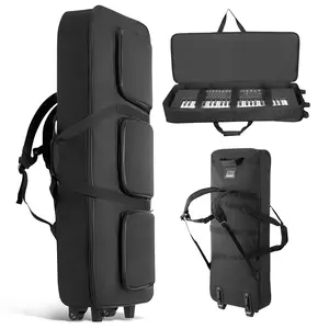 【Summervibes】VEVOR 88 Key Keyboard Case, 40.9 x 16.9 x 5.1 in Interior, Padded Rolling Piano Case with Wheels, Sturdy Handle, 3-Pocket Storage, Gig Bag with Smooth Wheels, for 88 Note Keyboards and Electric Pianos