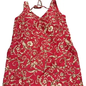 Korean Silk Short Kurtha - Red with Gold Floral Patterned Design
