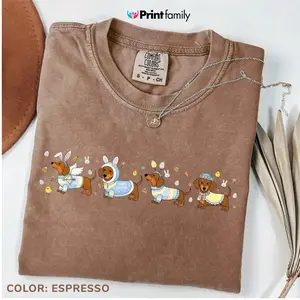 Comfort Colors Easter Dog Vintage T-shirt Dachshund Happy Easter Tshirt Retro Spring Dog Cute Sausage Dog Gift Idea For Easter Day - Printfamily