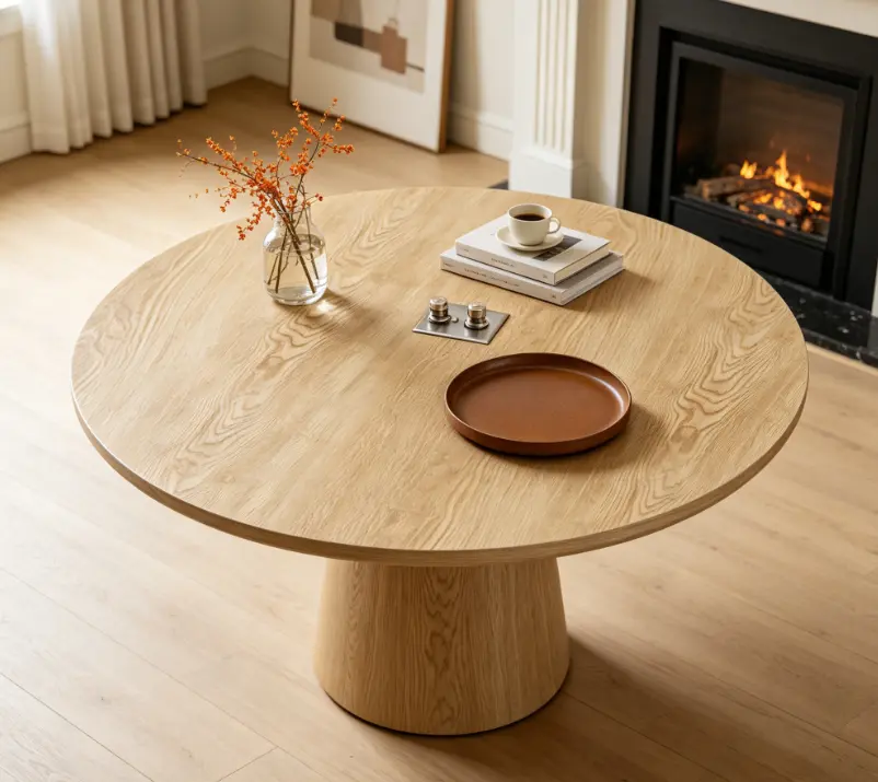 Nordic Minimalist Round Dining Table - Durable MDF Construction, Sturdy Base, Easy Clean, Quick Setup, Ideal for Family Gatherings, Durable Dining Room Furniture