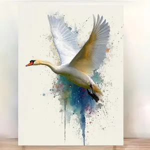 2D Flat, 2D Flat, 2D Flat 1pc 2D Flat Art Featuring a Graceful Flying Swan in Watercolor, Measuring 12X16 Inches. This Soft White Swan with Elegant Wings Serves As Nature-Inspired Decor, Perfect for Minimalist Living Rooms	