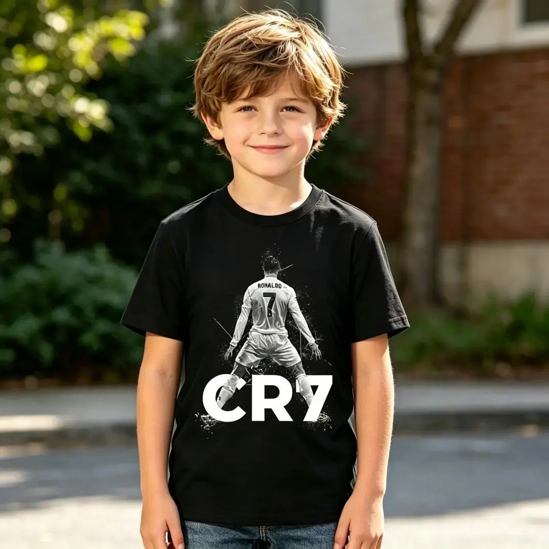 CR7 Short Sleeve Athletic Soccer Print Shirt - Casual Football Fashion for Young Fans, Ideal as a Match Day Gift, Sports, Cotton, T-Shirt, Graphic, Universal, Crew Neck, Unisex Fit, Cotton Fabric, Sportswear, Game Day, Soccer Fans, Round Neck, Printed,,