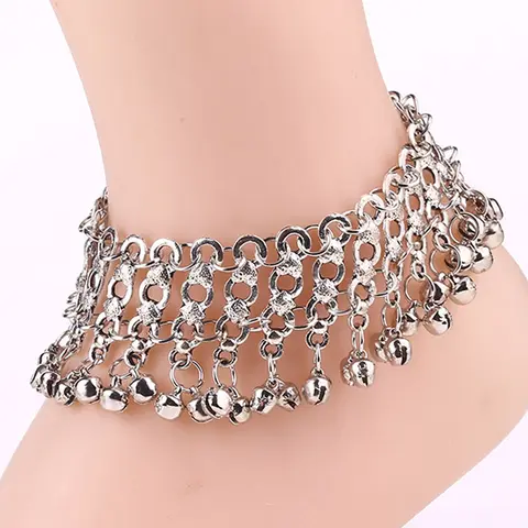 Chunky Anklet With Bell Shape Pendant Boho Vintage Style Ankle Bracelet For Women Fashionable Accessory Foot Jewelry 1 Pcs