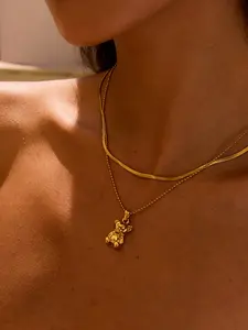 Ladies Necklace Bear Pendant Double Layer Necklace Stainless Steel 18k Gold Plated Waterproof And Anti Allergy Sweet And Romantic Style Party Gift